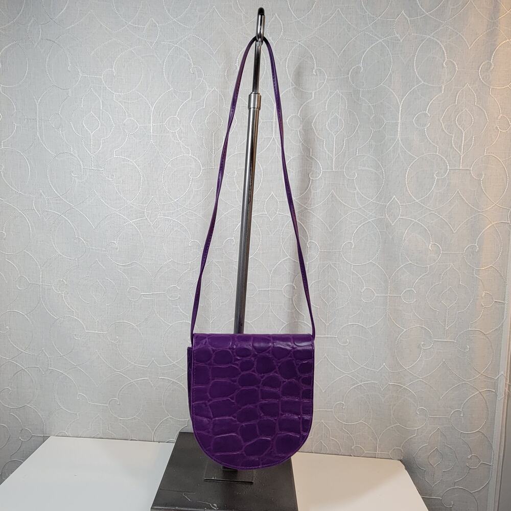 Vintage Dover Crossbody Bag Womens Purple Embossed Animal Print Mirror Purse